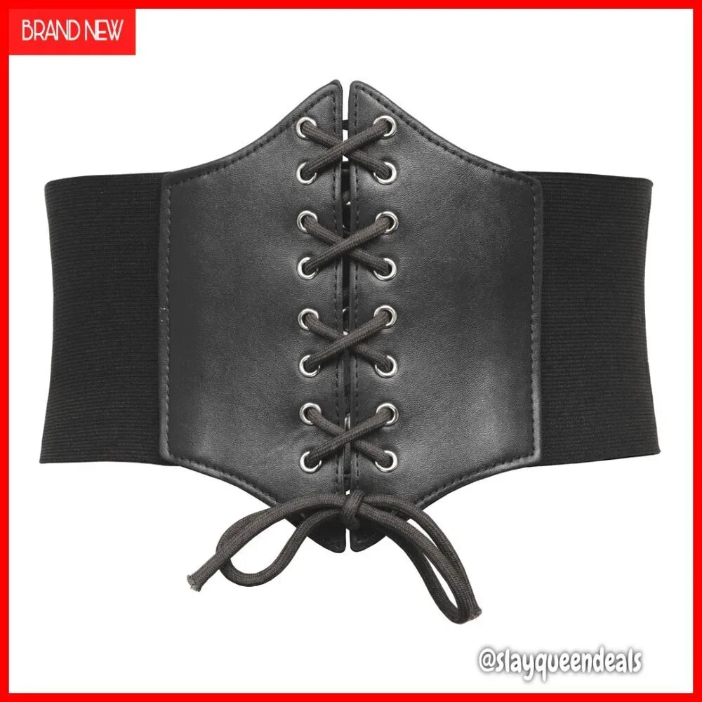 Vintage Lace-Up Corset Belt Elastic Waist Cinch for Costumes & Daily Wear